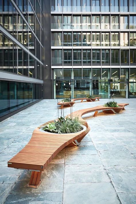 Street Landscape Design, Acoustic Walls, Street Landscape, Wood Benches, Urban Furniture Design, Planter Bench, Vitra Design, Public Seating, Landscape Elements