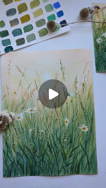 Watercolor Exercise, Wildflower Paintings, Watercolor Beginner, Watercolour Landscape, Paint Watercolor, Beach Watercolor, Spring Landscape, Watercolor Paintings Tutorials, Painting Flowers