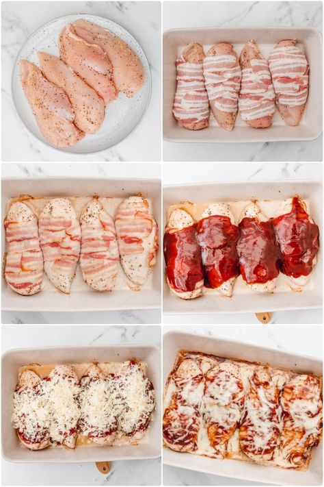 Chicken Breastrecipes Boneless, Hunters Chicken Recipe, Dutch Oven Chicken Breast, Chicken Breast Recipes Dinners, Chicken Breast Oven, Bacon Wrapped Chicken Breast, Hunters Chicken, Chicken Boneless Breast Recipes, Baked Pesto Chicken