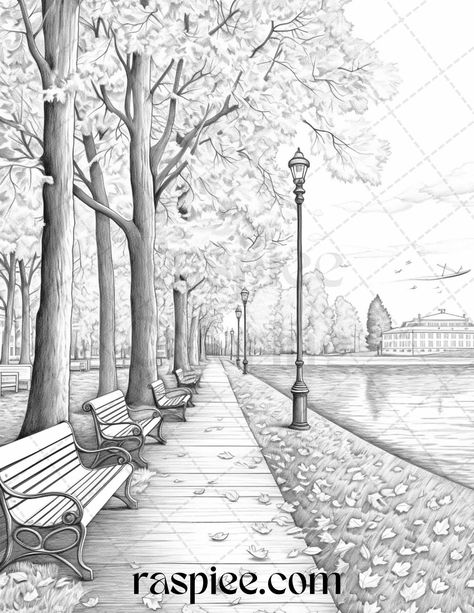 Grayscale Autumn Scenery Coloring Pages for Adults  Relax and relieve stress with these beautiful grayscale autumn scenery coloring pages. Perfect for adults of all skill levels, these printable PDF files are instantly  #BrickWallDrawing #GrayscaleArt #WoodBurningPatternsStencil #LandscapePencilDrawings Scenery Coloring Pages, Brick Wall Drawing, Autumn Coloring Pages, Grayscale Art, Blank Coloring Pages, Autumn Landscapes, Wood Burning Patterns Stencil, Landscape Pencil Drawings, Coloring Pages For Grown Ups