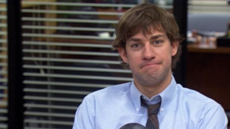 Sure, it could just be one of Jim’s classic Jim faces… | This “Office” Scene Is So Funny That John Krasinski Can Hardly Keep It Together John Krasinski, The Office, Blue