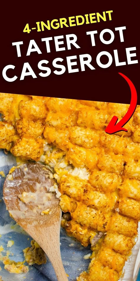 Easy Tator Tot Casserole Simple, Small Tater Tot Casserole, Sausage Tator Tot Casserole Recipe, Original Tater Tot Casserole, Classic Tater Tot Casserole, Hamburger Tater Tots Casserole Recipes, Tator Tot Casserole Recipe Ground Beef, Hamburger Meat And Tater Tot Recipes, Potato Tots Casserole