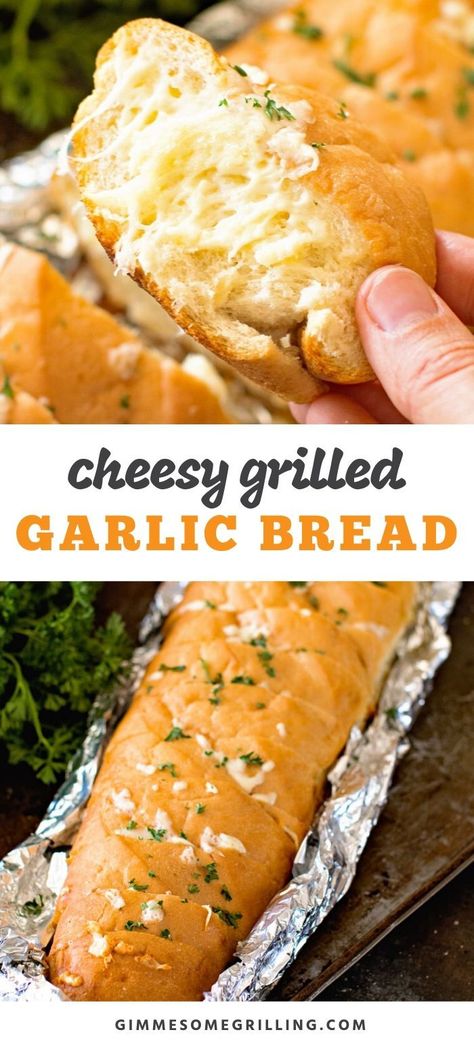 Grilled French Bread, Grilled Garlic Bread, Garlic Bread With Cheese, Bread With Cheese, Crunchy Garlic, Bread Chicken, Grilled Garlic, Grilling Recipes Sides, Campfire Grill