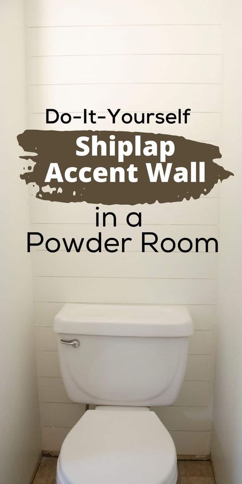 Powder Room Shiplap Accent Wall, Shiplap Accent Wall Bathroom, Bathroom With Shiplap Accent Wall, Powder Room Accent Wall Ideas, Shiplap Bathroom Accent Wall, Bilevel Remodel, Diy Powder Room Makeover, Accent Wall In Bathroom, Shiplap Powder Room