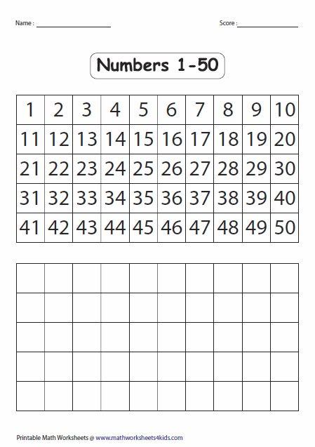 Blank+Number+Chart+1+50 Numbers 50-100 Worksheet, 1 To 50 Numbers Chart, 1-50 Number Chart, Writing Numbers Kindergarten, Writing Practice Kindergarten, Kindergarten Math Worksheets Free, Free Printable Numbers, Number Chart, Writing Practice Worksheets