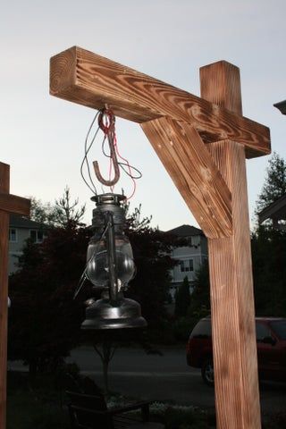 Haunted Walkway Lantern Posts : 7 Steps (with Pictures) - Instructables Well Head Cover Ideas, Shed Landscaping, Walkway Lighting, Light Post, Outdoor Lantern, Lantern Post, Aging Wood, Wood Works, Halloween 2020