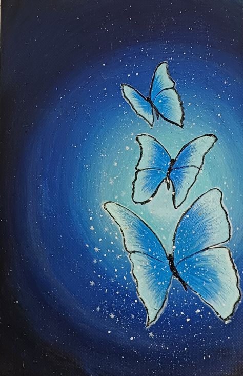 Blue Butterfly Painting, Butterfly Acrylic Painting, Monochromatic Painting, Paint Inspo, Acrylic Painting Inspiration, Monochromatic Art, Acrylic Ideas, Butterfly Art Painting, Butterfly Canvas