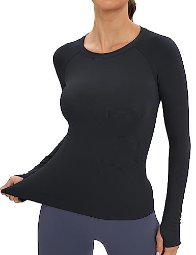 MathCat Workout Seamless Shirts for Women Long-Sleeved Yoga Running Breathable Thumb Holes Tops Long Sleeve Workout Top, Workout Tops For Women, Long Sleeve Workout, Workout Outfits, Athletic Top, Tights Outfit, Yoga Shirts, Yoga Tops, Shirts For Women