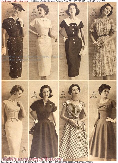 1958 Sears Spring Summer Catalog, Page 60 - Catalogs & Wishbooks 50s Housewife Outfit, Housewife Costume, Housewife Dress, 1950s Fashion Women, Fashion 1950, Fashion 50s, Southern Fashion, Fifties Fashion, Design Moda