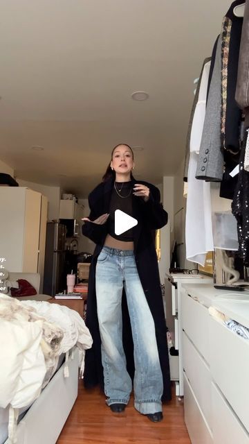 eden masliah on Instagram: "how r we doing today?
.
.
.
nyfw. outfit of the day. vintage. basics. jeans. baggy jeans. low rise. black tee. tabi boots. long wool coat. winter outfit. fall looks. new york city fashion content creator. aesthetic. ootd. #explore #nyc #fashion #grwm" Baggy Jeans Boots Outfit, How To Style A Baggy Jeans, Dress Up Baggy Jeans, Low Baggy Jeans Outfit, Baggy Jeans With Boots, Eden Masliah Outfits, Baggy Jeans Fall Outfit, Eden Masliah, Baggy Low Rise Jeans Outfit