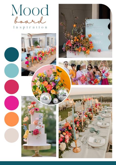 Bright Happy Wedding Colors, Bright Color Wedding Theme, Bridesmaids Theme, Wild Flower Wedding Theme Color Schemes, Bright Wedding Palette, Summer Wedding Bridesmaids, Bride 2024, Wedding Theme Color Schemes, Wedding Color Schemes Spring