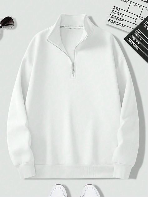 Men's Solid Color Half Zipper High Collar SweatshirtI discovered amazing products on SHEIN.com, come check them out! Oversize Sweatshirt, Collar Sweatshirt, Men Sweatshirts, Collared Sweatshirt, High Collar, Stand Collar, Length Sleeve, Solid Color, Zipper