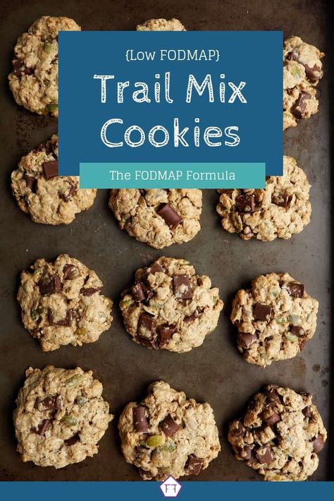 Low FODMAP Trail Mix Cookies - The FODMAP Formula Breakfast Recipes Gluten Free, Low Fodmap Breakfast, Breakfast Recipes For Kids, Recipes Low Fodmap, Fodmap Baking, Fodmap Recipes Dinner, Low Fodmap Recipes Dinner, Trail Mix Cookies, Fodmap Breakfast