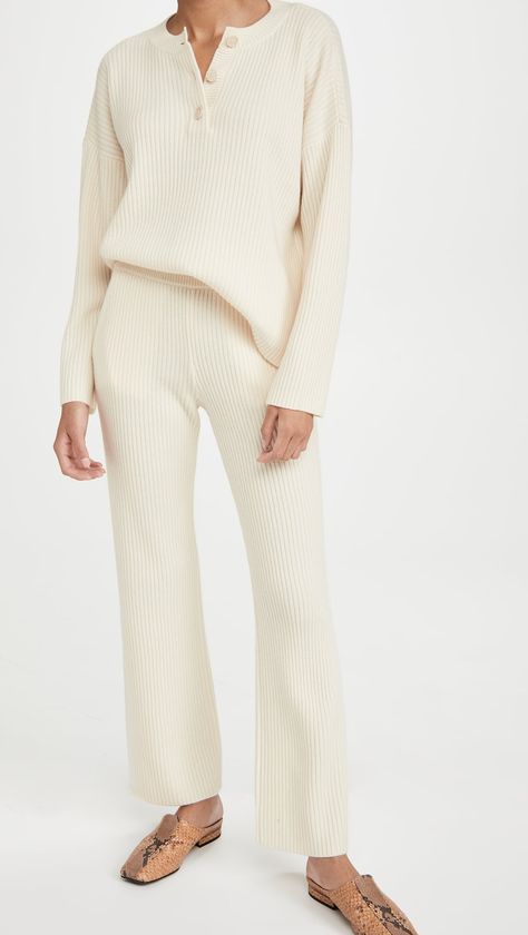 Club Monaco Cashmere Blend Ribbed Pants and Henley Sweater Cashmere Loungewear Set, Lounge Wear Stylish, Classy Loungewear, Cashmere Loungewear, Before The New Year, Ribbed Pants, Knitwear Trends, Cashmere Pants, Athleisure Trend