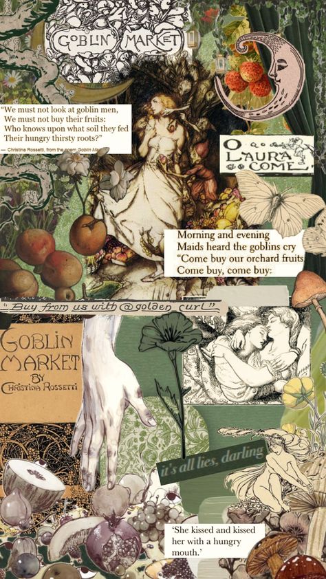 #poetry #vintage #art #quotes #goblincore #goblinmarket Goblincore Art, Goblin Market, Christina Rossetti, Goblin Core, Story Inspiration, Gremlins, Your Aesthetic, Creative Energy, Collage Art