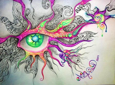 Growth by NicoDauk on DeviantArt Gel Pen Drawings, Gel Pen Art, Eyeball Art, Trippy Drawings, Psychadelic Art, Trippy Painting, Zen Doodle Art, Wow Art, Doodle Art Designs