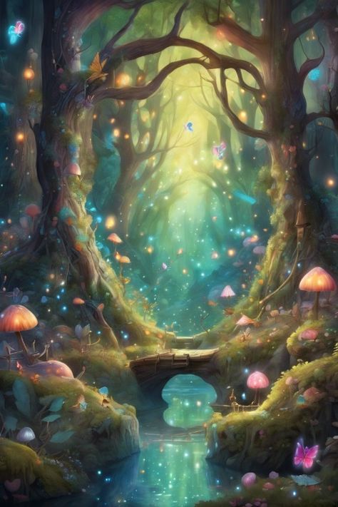 Whimsical Glowing Forest Check more: https://paintlyx.com/whimsical-glowing-forest/ Fantasy Places Mystic Magical Forest, Glowing Forest Art, Glowing Forest, Mythical Forest Background, Enchanted Forest Digital Art, Fantasy Glowing Forest, Forest Setting, Media Branding, Whimsical Forest