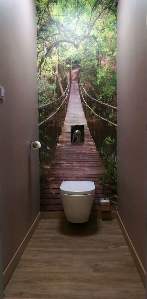 Amazing under stairs bathroom organization and decor ideas Toilet Under Stairs, Under Stairs Bathroom, Understairs Toilet, Stairs Bathroom, Bathroom Wall Mural, Small Downstairs Toilet, Bathroom Under Stairs, Wooden Wall Design, Tiny Bath