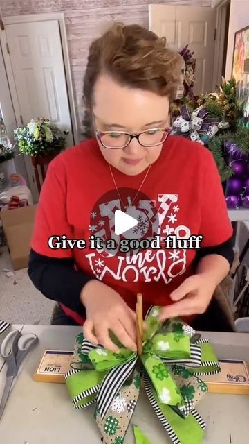 Ashley Greenwood on Instagram: "How to make a wreath bow for St. Patrick’s Day ☘️ You can add this bow to a wreath base, garland or lantern, or simply place around your home where you want a pop of green!" Wreath Bow Tutorial Step By Step Video, Ribbon On Wreaths How To Put, Lantern Bows How To Make, Making A Bow For A Wreath, Wreath Bows How To Make, How To Make A Wreath Bow, How To Make A Swag Wreath, How To Make Bows For Wreaths, Making Bows Out Of Ribbon