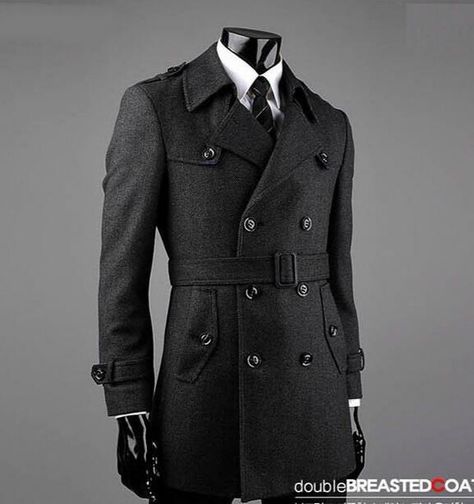 Suit And Trench Coat Men, Mens Double Breasted Coat, Double Breasted Coat Men Outfit, Grey Trench Coat Outfit Men, Trench Coat Suit, Tweed Trench Coat, Winter Belt, Mens Dress Coat, Fashion Trench Coat