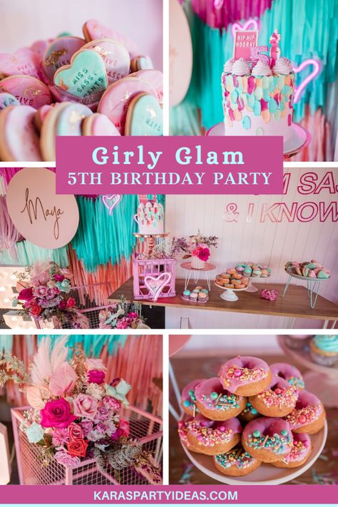 Kara's Party Ideas "I'm Sassy and I know It" Girly Glam 5th Birthday Party | Kara's Party Ideas Sweets Birthday Party Ideas, Sassy Seven Birthday Party, Sweet Six Party Ideas, 5yr Birthday Party Ideas, Seven And Sassy Birthday Party, Five Year Old Girl Birthday Party, 5 Yrs Old Birthday Party Ideas, Fabulous Five Birthday Party, 6 And Sassy Birthday Theme