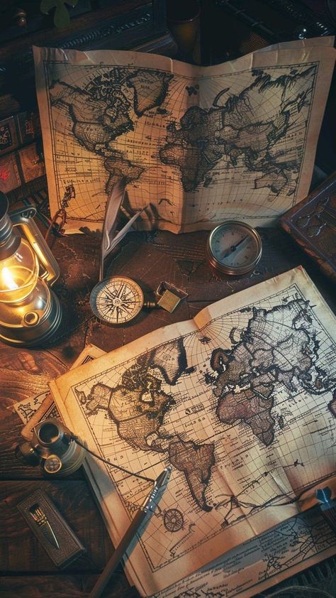 Pirate Map Wallpaper, Pirate Aesthetic Treasure, Vintage Treasure Map, Vintage Professor Aesthetic, Fantasy Map Aesthetic, Cartography Aesthetic, Old Pirate Map, World Map Aesthetic, Archeologist Aesthetic