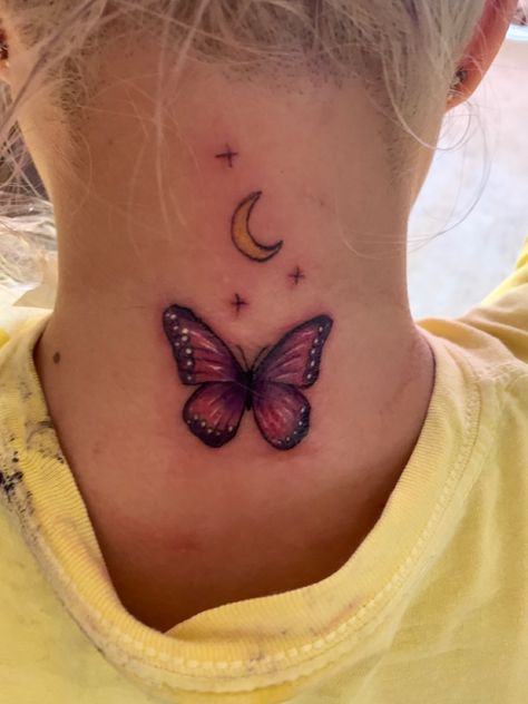 Newly tattooed nape Butterfly Tattoo, Tattoos And Piercings, Infinity Tattoo, Piercings, Tattoos