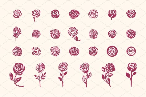 27 Rose symbols icon by Artha Design Studio on @creativemarket Rose Motif Design, Roses Pattern Design, Ornamental Rose Tattoo, Rose Stamp Tattoo, Tattoo Black Background, Rose Illustration Simple, Rose Vector Design, Simple Rose Design, Rose Symbolism