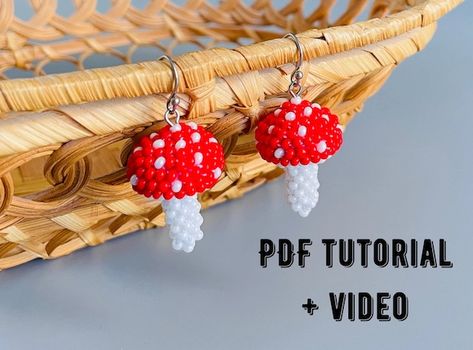 Mushroom Beaded Earrings Pattern, Seed Bead Mushroom Pattern, Beaded Mushroom Tutorial, Bead Mushroom Pattern, Mushroom Beaded Earrings, Seed Bead Mushroom, Beaded Mushroom Earrings, Bead Crochet Tutorial, Mushroom Earings