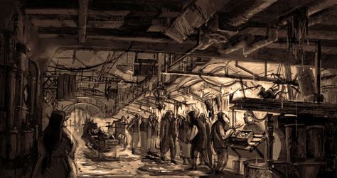 The Floating Market in London Underground. An illustration for Neil Gaiman's "Neverwhere" by Kam Cheung (click through for more!). Neverwhere Aesthetic, Black Market Aesthetic, Underground Market, Market Aesthetic, Floating Market, Stage Background, Underground Cities, Vital Signs, Marker Drawing