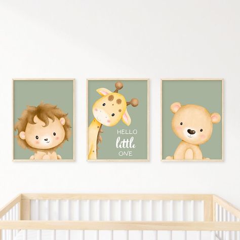 Set of 3 Jungle Animal 'hello Little One' Wall Art Prints Boho, Safari, Animal, Lion, Giraffe, Bear Nursery Child Kids Printable Baby - Etsy.de Baby Room Pictures, Boho Safari, Animal Lion, Art Prints Boho, Baby Room Inspiration, Bear Nursery, Jungle Animal, Baby Boy Or Girl, Jungle Animals