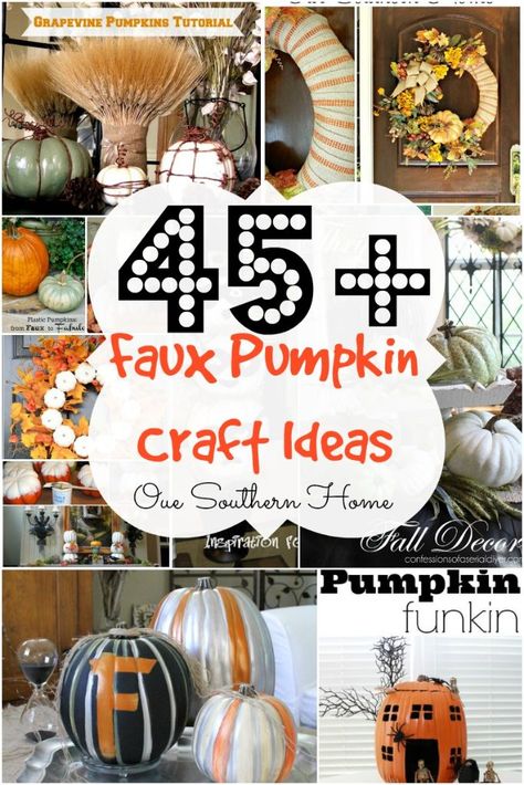 You'll never need another pumpkin idea...there all right here!/ 45+ faux pumpkin craft ideas round-up from top bloggers via Our Southern Home Pumpkin Craft Ideas, Grapevine Pumpkin, Cozy Fall Home, Pumpkin Craft, Plastic Pumpkins, Dragonfly Decor, Fantasy Decor, Faux Pumpkins, Fairy Decor