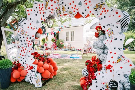 Alice In Wonderland Party Props, Alice In Wonderland Park Party, Alice In Wonderland Outdoor Party, Alice In Wonderland 40th Birthday Party, Alice In Wonderland Party Entrance, Alice In Wonderland Arch, Alice In Wonderland 3rd Birthday, Alice In Wonderland Float Ideas, Alice In Wonderland Party Backdrop