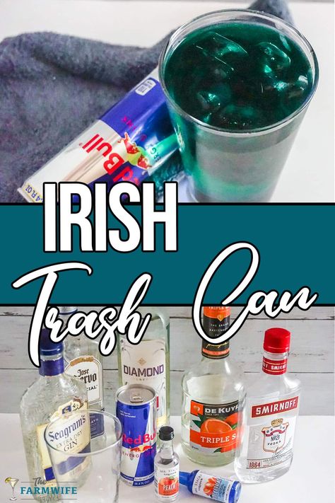 Irish Trashcan Recipe, Trash Can Alcohol Drink, Irish Trash Can Drink, Trash Can Drink Recipe, Irish Trash Can, Trash Can Drink, Light Rum, Unique Cocktails, Peach Schnapps