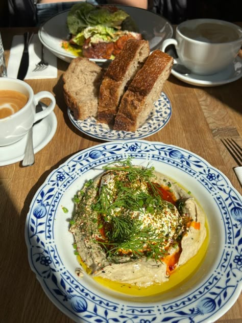 Hummus Aesthetic Food, Seaside Restaurant Aesthetic, Greek Breakfast Aesthetic, Aesthetic Food Restaurant, Mediterranean Food Aethstetic, Greek Restaurant Aesthetic, Breakfast Plate Aesthetic, Hummus Aesthetic, Breakfast Aesthetic Restaurant