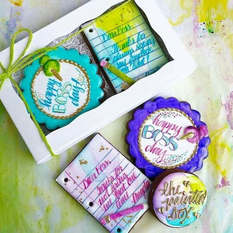 Angela Niño, The Painted Box: Bosses Day cookies. Bosses Day Cookies Decorated, Happy Boss Day, Happy Boss, Happy Boss's Day, Boss Day, Bosses Day Gifts, Bosses Day, Painted Box, Cookie Gift