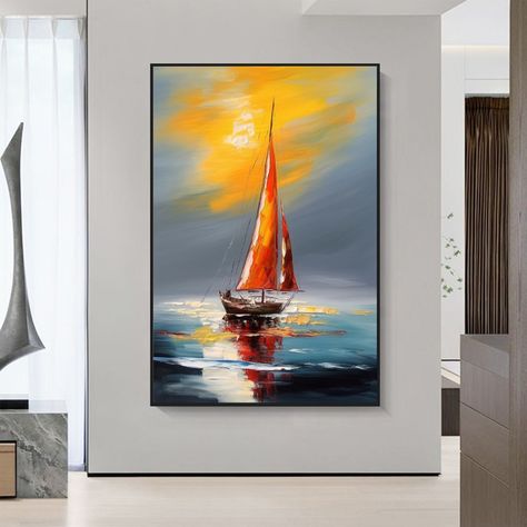 Buy Original Nautical Canvas Wall Art,large Abstract Sailboat Oil Painting,modern Seascape Painting,hand-painted Ship Art,bedroom Decor Online in India - Etsy Watercolour Boats, Abstract Sailboat Painting, Boat Painting Acrylic, Oil Painting Modern, Nautical Painting, Art Bedroom Decor, Modern Nautical, Seascape Wall Art, Sailboat Painting