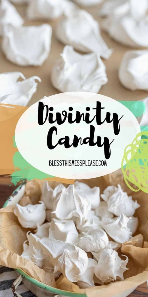 Easy homemade Divinity Candy is a smooth, pure white candy that tastes sweet and delicious and it is made with simple ingredients. A holiday favorite that goes great on a cookie plate for friends and family! No Fail Divinity Recipe, Easy Divinity Recipe, Easy Divinity, Divinity Candy Recipe, Divinity Recipe, Divinity Candy, Home Made Candy, Christmas Candy Easy, Easy Christmas Candy Recipes