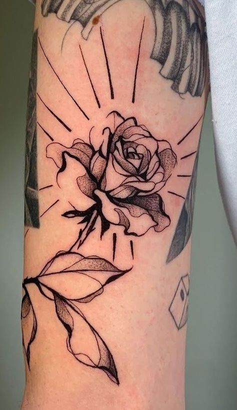 Linework Rose Tattoo, Tattoo Sketches Ideas Creative, Floral Line Tattoo, Sophisticated Tattoo, Rose Arm Tattoo, Body Doodles, Fine Art Tattoo, Brand Tattoo, Sticker Sleeve