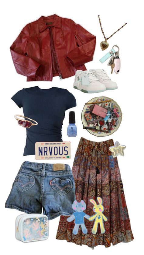 Navy Red Outfit, Aethstetic Clothes, Blue And Red Outfit, Red And Blue Outfit, Dramatic Aesthetic, F1 Wag, Outfit Inso, Grunge Jewelry, Cute Modest Outfits