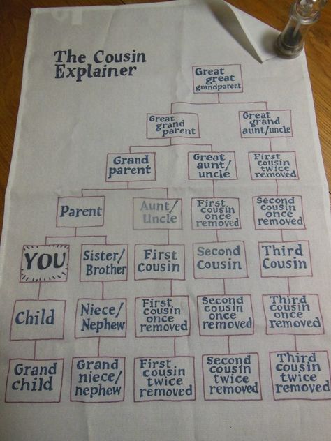 What is a second cousin? Not what you thought according to this tea towel. Second Cousin, Great Grandparents, Great Aunt, Diy Cleaning Solution, Homemade Cleaning Solutions, Family Genealogy, Banner Images, People Online, Three Kids