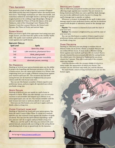 Unearthed Arcana Archfey Warlock, Warlock Aesthetic, Unearthed Arcana, Ascii Art, One D, Magical Power, Dungeons And Dragons Homebrew, Custom Tags, Mind You