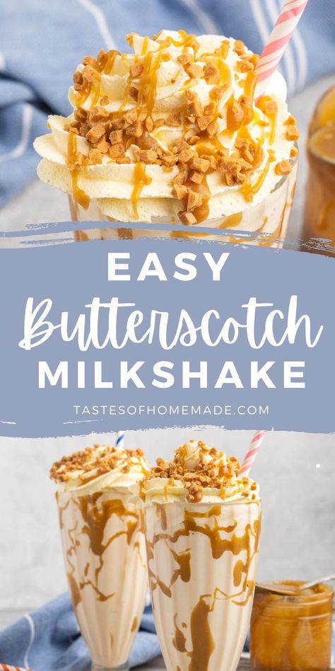 Butterscotch Milkshake Recipes, Malt Shake Recipes, Delicious Milkshakes Recipes, Drinks To Make In A Blender, Fun Milkshake Ideas, Butterscotch Smoothie, Maple Milkshake, Butterscotch Milkshake, Butterscotch Shake