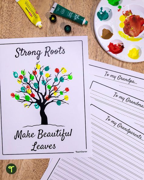 Grandparents Day Craft Upper Elementary, Art With Grandparents, Grandparents Day Fingerprint Craft, Grandparents Days Craft, Grandparents Day Art Activities, Grandparents Day Crafts Second Grade, Grandparents Night Craft, Fall Grandparents Day Crafts, Grandparents Day Poster Ideas