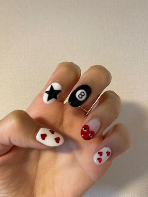 Magic Eight Ball Nails, Skateboard Nails, Nails 8 Ball, 8 Ball Nail Art, Bowling Nails, Magic 8 Ball Nails, Pool Ball Nails, Eight Ball Nails, Nail Ideas Fun