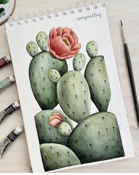 Watercolor Cactus Paintings, Watercolor Steps, Desert Artwork, Cactus Paintings, Cactus Watercolor, Cactus Drawing, Flower Mural, Landscape Painting Tutorial, Watercolor Cactus