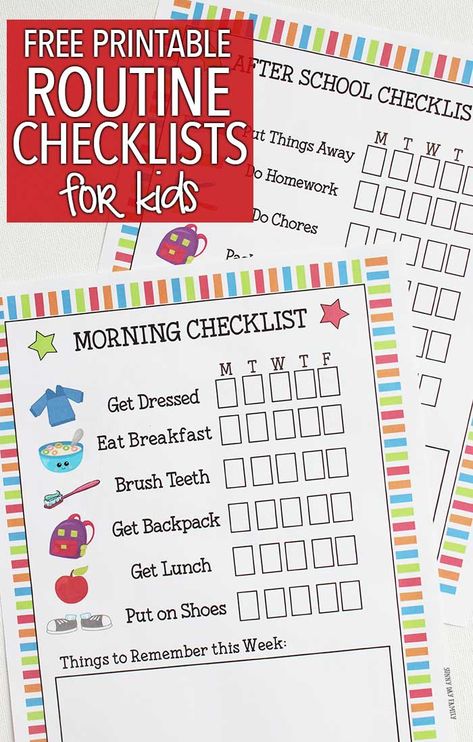 Kids Routine Checklists to Make School Days Easy | Free Printable After School Checklist Printable, School Morning Checklist For Kids, Before School Checklist For Kids, Back To School Schedule For Kids, Before And After School Checklist, Kids Morning Checklist Free Printable, After School Routine Checklist, After Preschool Routine, Getting Ready For School Routine