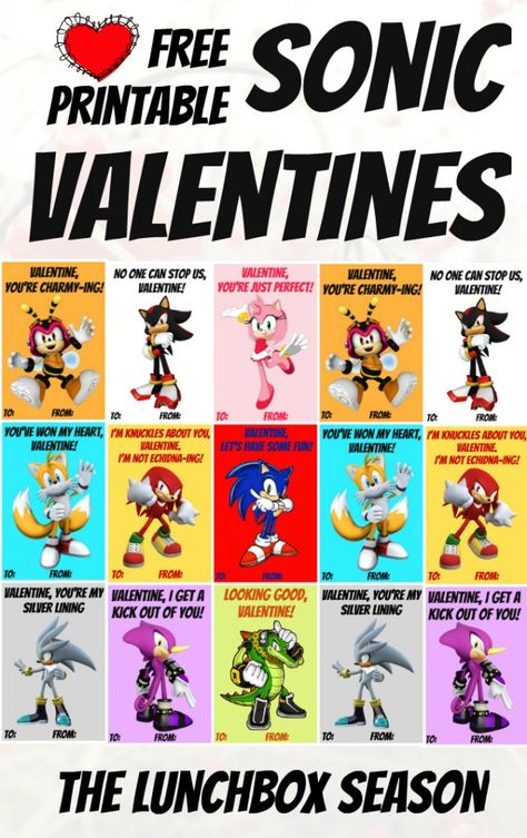 Free Printable Sonic Valentines from The Lunchbox Season Sonic The Hedgehog Valentine Cards, Sonic The Hedgehog Valentines, Sonic Valentines, Friend Valentine Card, Valentines 2023, Boys Valentines, Knuckles The Echidna, Valentine Boxes, The Lunchbox