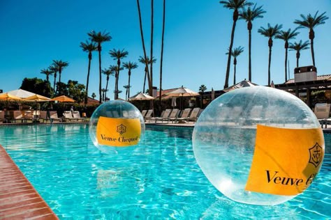 Hidden Swimming Pools, Veuve Clicquot Party, Veuve Party, Veuve Before Vows, Event Activations, Palm Springs Resorts, Champagne Decor, Pool Events, California Resorts