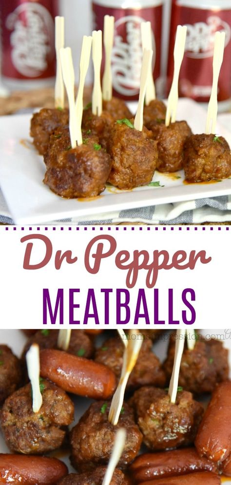 You guys are going to love this Dr Pepper Meatballs recipe! This version uses homemade, ground beef meatballs but you can use freezer meatballs if you have them on hand. The Dr Pepper gives it a tasty flavor that makes it the perfect appetizer for your next football gathering. #ad #MyMeijerWin #footballfood #tailgate #easycrockpotmeals #drpeppercrockpotmeatballs Dr Pepper Meatballs, Party Meatballs, Ground Beef Meatballs, Meat Appetizers, Meatballs Easy, Beef Meatballs, Party Appetizers, Football Food, Perfect Appetizers